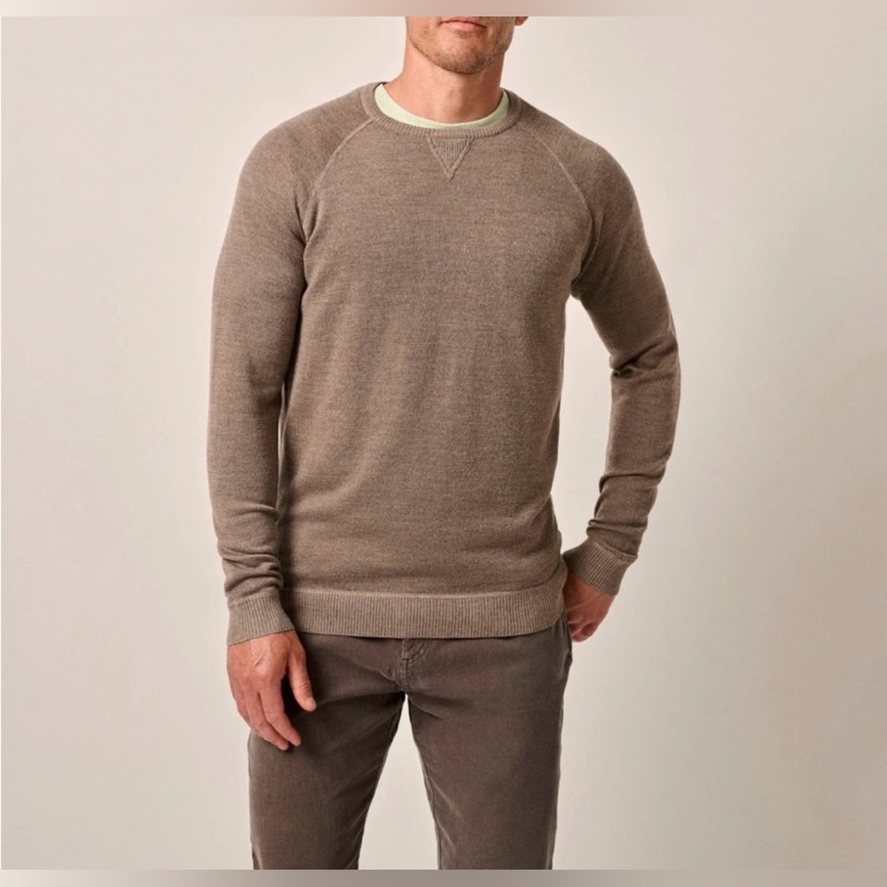 Johnnie-O | Boggs | 100% Merino Wool Crewneck Sweater | Khaki | Mens Size Large